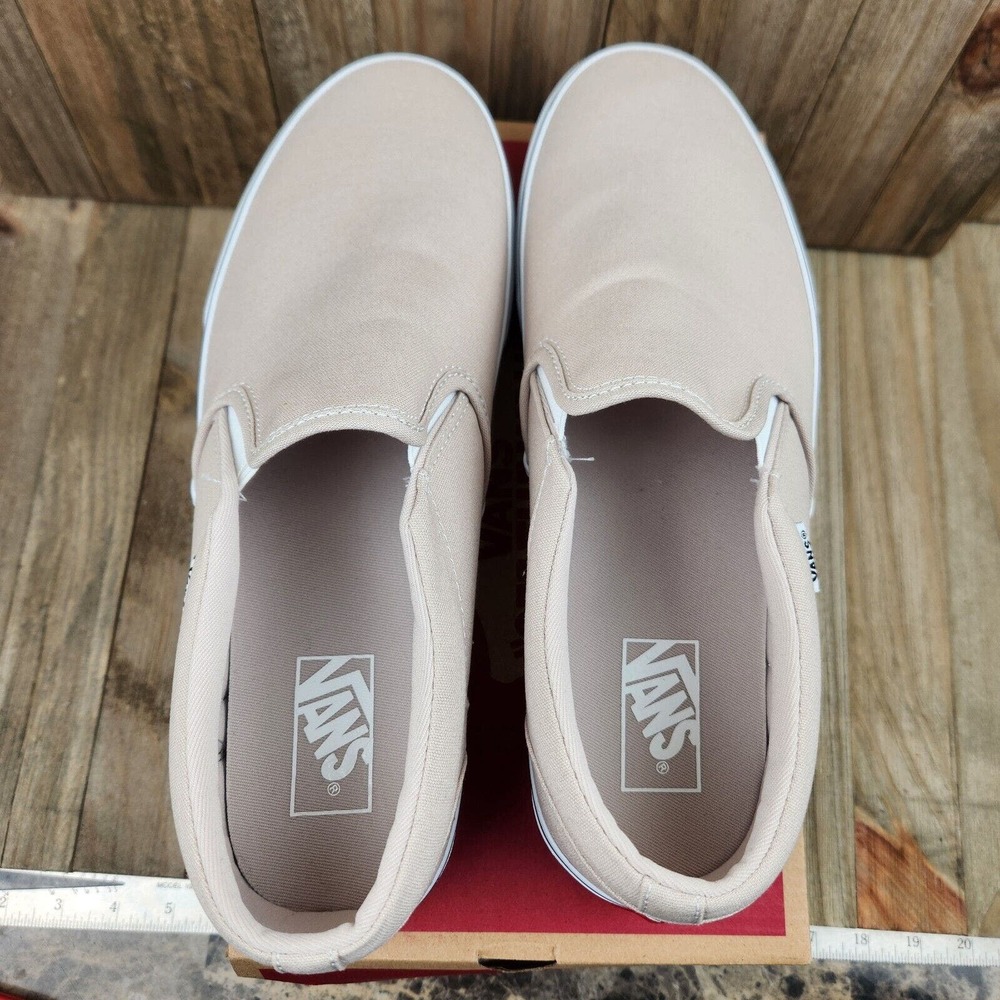 Mens Vans Asher Taupe Beige Canvas Athletic Slip On Shoes - Picture 6 of 8